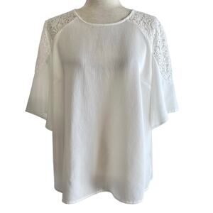 SUZY SHIER White Lace Short Sleeve Blouse Size XL Business Casual Summer